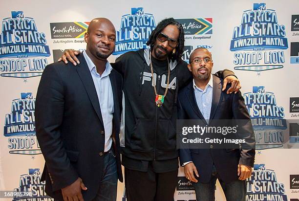 Alex Okosi, Snoop Lion and Desmond Golding pictured at the press conference for MTV Africa All Stars KwaZulu-Natal with Snoop Lion at Beverly Hills...