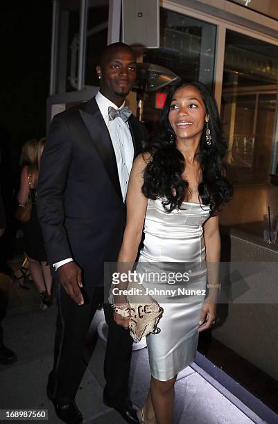 Player Plaxico Burress and wife Tiffany Burress arrive at The Plaxico Burress Collection Launch Event at XVI on May 17 in New York City.