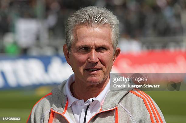 Head coach Jupp Heynckes of Munich smiles prior to the Bundesliga match between Borussia Moenchengladbach and Bayern Muenchen at Borussia Park...