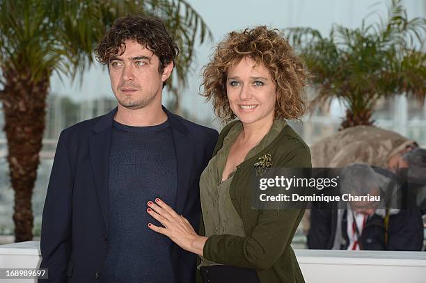 Riccardo Scamarcio and Valeria Golino attend the photocall for 'Miele' during The 66th Annual Cannes Film Festival at Palais des Festivals on May 18,...