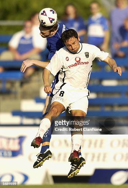 Almendra Patricio of the Kingz is challenged by his opponent during the round 13 NSL match between South Melbourne and Kingz FC played at the Bob...