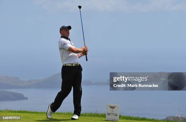 Tournament Leader Craig Lee of Scotland on the picturesque 5th tee during Day Three of Madeira Islands Open - Portugal - BPI at Club de Golf do Santo...