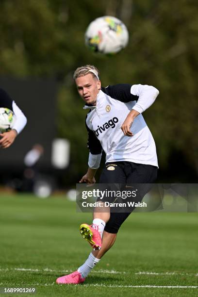 Mykhailo Mudryk of Chelsea during a training session at Chelsea Training Ground on September 26, 2023 in Cobham, England.