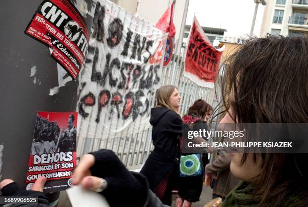 High school students protest on April 22, 2008 in front of the Rectorate of Lyon, against a job cuts in the Education including 8.830 teaching...