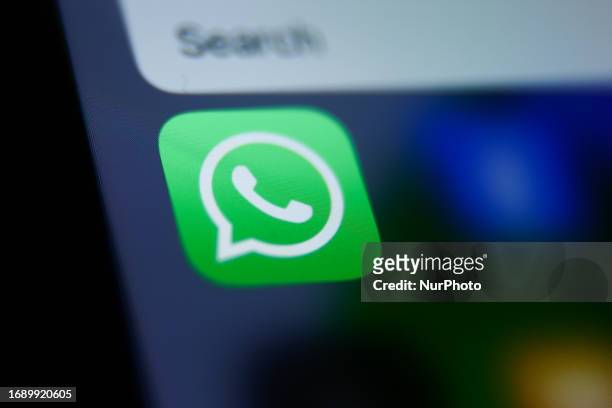 WhatsApp icon displayed on a phone screen is seen in this illustration photo taken in Krakow, Poland on September 26, 2023.