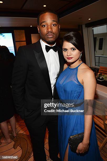 Director Ryan Coogler and actress Melonie Diaz attend the Fruitvale Station Cannes screening dinner held aboard the Harle Yacht on May 16, 2013 in...
