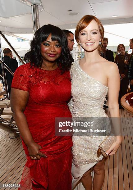 Actresses Octavia Spencer and Ahna O'Reilly attend the Fruitvale Station Cannes screening dinner held aboard the Harle Yacht on May 16, 2013 in...