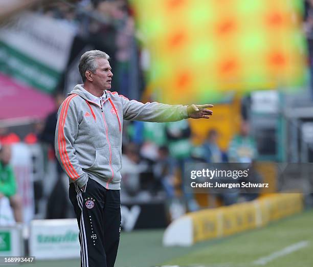 Headcoach Jupp Heynckes of Munich gestures during the Bundesliga match between Borussia Moenchengladbach and Bayern Muenchen at Borussia Park Stadium...