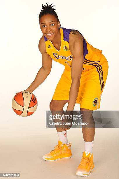 Dia Mathies of the Los Angeles Sparks poses for a photo during the Los Angeles Sparks Media Day on May 17, 2013 at St. Mary's School in Inglewood,...