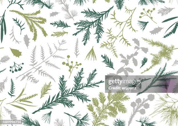 ilustrações de stock, clip art, desenhos animados e ícones de seamless realistic christmas plants wallpaper background - galhinhos