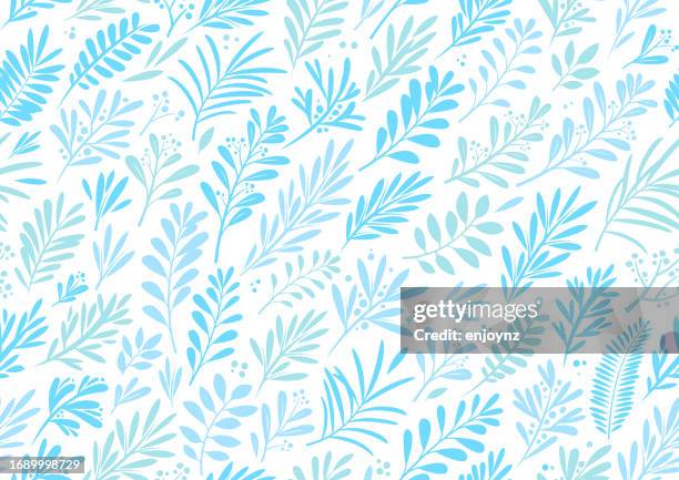 ilustrações de stock, clip art, desenhos animados e ícones de seamless blue christmas plants background wallpaper - galhinhos