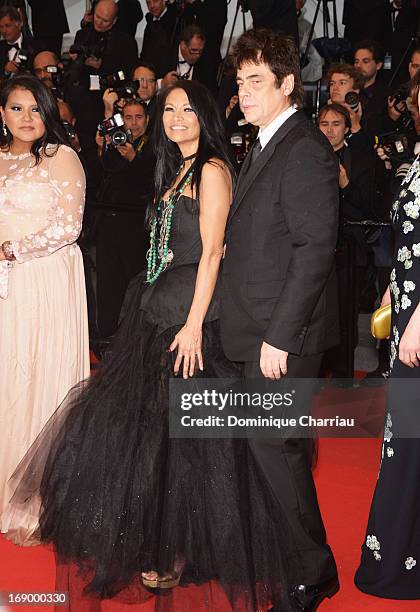 Actress Michelle Thrush and actor Benicio der Toro attend the Premiere of 'Jimmy P. ' at Palais des Festivals during The 66th Annual Cannes Film...