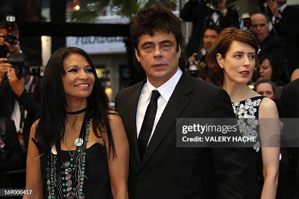 Canadian actress Michelle Thrush, Puerto Rican actor Benicio Del Toro and British actress Gina McKee arrive on May 18, 2013 for the screening of the...