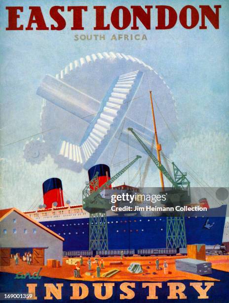 Tourism brochure for East London by South African Railways, Airways and Harbours reads "East London, South Africa and Industry" from 1934 in South...