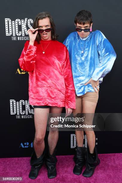 Aaron Jackson and Josh Sharp attend the Los Angeles premiere of A24's "Dicks: The Musical" at Fine Arts Theatre on September 18, 2023 in Beverly...