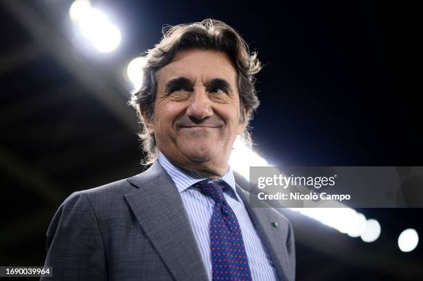 Urbano Cairo, chairman of Torino FC, smiles prior to the Serie A football match between Torino FC and AS Roma. The match ended 1-1 tie.