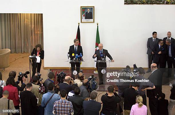 Press conference with German Foreign Minister Guido Westerwelle and the Foreign Minister of Algeria, Mourad Medelci, on May 18, 2013 in Algiers,...