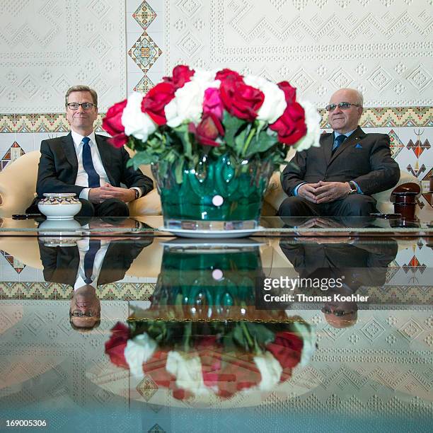 German Foreign Minister Guido Westerwelle meets the Foreign Minister of Algeria, Mourad Medelci, on May 18, 2013 in Algiers, Algeria. The issues...