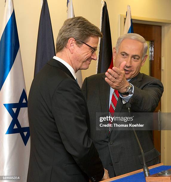 German Foreign Minister Guido Westerwelle meets Benjamin Netanyahu, Prime Minister of Israel, on May 17, 2013 in Jerusalem, Israel. The issues...