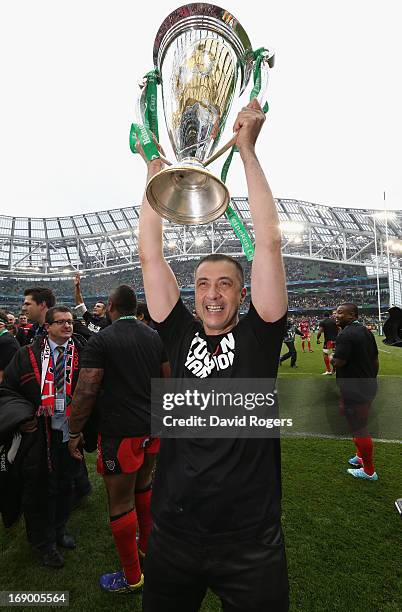 Mourad Boudjellal owner of RC Toulon celebrates their victory during the Heineken Cup final match between ASM Clermont Auvergne and RC Toulon at the...