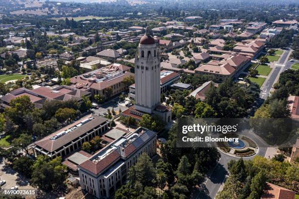 The Hoover Tower at Stanford University in Stanford, California, US, on Thursday, Sept. 14, 2023. Stanford in 2022 raised more than $1 billion, for...