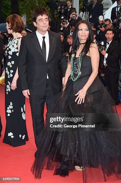 Benicio Del Toro and Michelle Thrush attends the Premiere of 'Jimmy P. ' at The 66th Annual Cannes Film Festival>> on May 18, 2013 in Cannes, France.