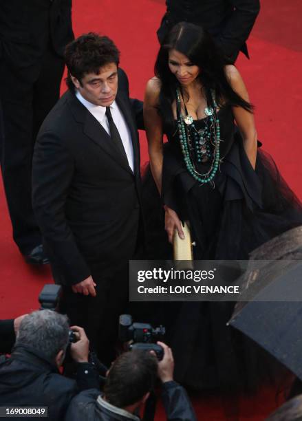 Puerto Rican actor Benicio Del Toro and Canadian actress Michelle Thrush arrive on May 18, 2013 for the screening of the film "Jimmy P. Psychotherapy...