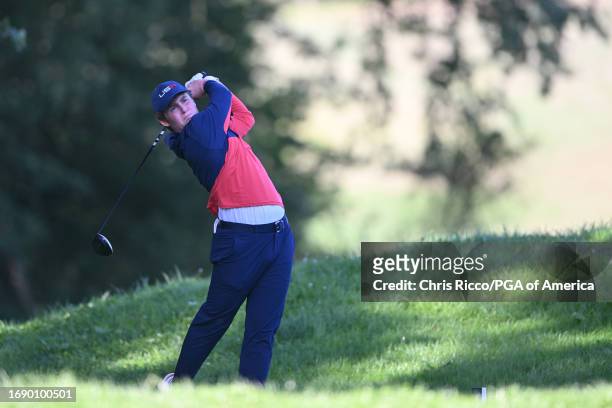Will Hartman hits his tee shot during a practice round before the Junior Ryder Cup at Golf Nazionale on Monday, September 25, 2023 in Viterbo, Italy.