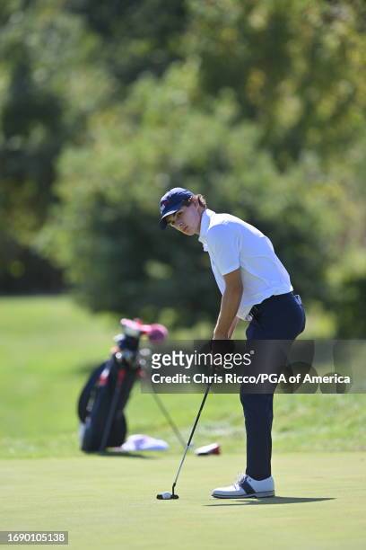 Jackson Byrd reads his putt during a practice round before the Junior Ryder Cup at Golf Nazionale on Monday, September 25, 2023 in Viterbo, Italy.