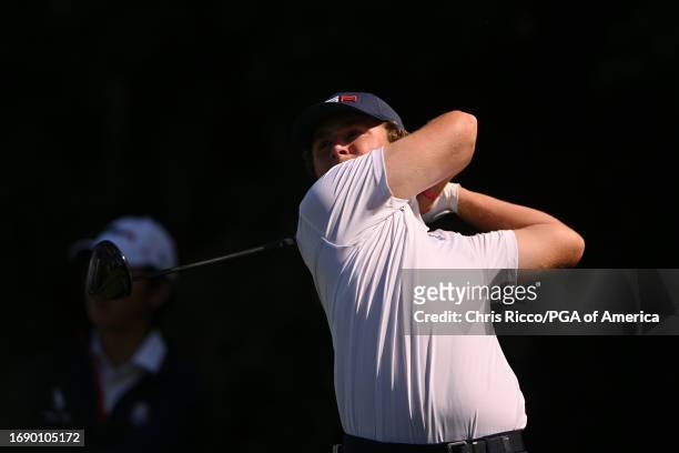 Will Hartman hits his tee shot during a practice round before the Junior Ryder Cup at Golf Nazionale on Monday, September 25, 2023 in Viterbo, Italy.