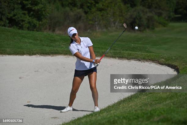 Yana Wilson hits out of the bunker during a practice round before the Junior Ryder Cup at Golf Nazionale on Monday, September 25, 2023 in Viterbo,...
