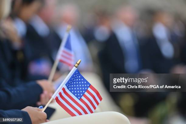 Team USA flags during the Opening Ceremony for the Junior Ryder Cup at Golf Nazionale on Monday, September 25, 2023 in Viterbo, Italy.