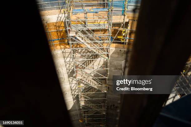 Stair scaffold at the ground level shaft of the Thames Tideway Tunnel project at the Carnwath Road Riverside site in London, UK, on Monday, Sept. 6,...