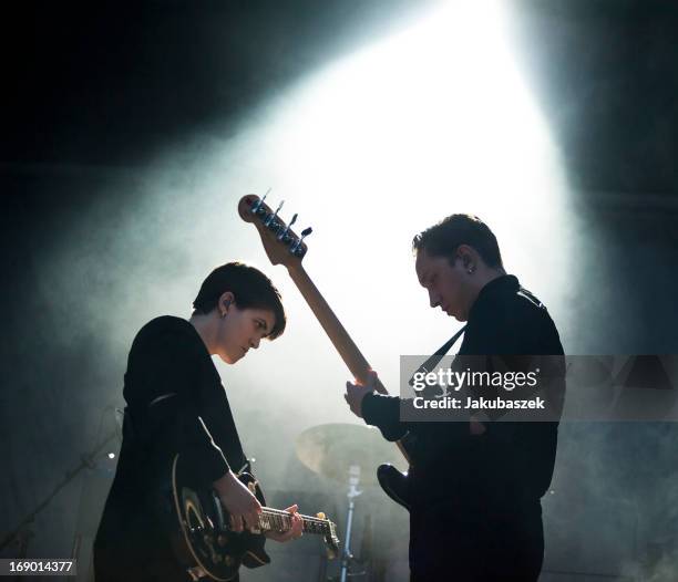 Singers Romy Madley Croft and Oliver Sim of the British band The xx perform live during The Night and Day Festival at the spreepark on May 18 2013 in...