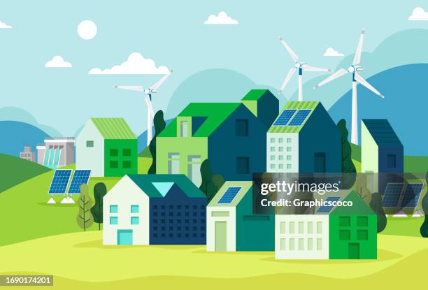 ilustrações de stock, clip art, desenhos animados e ícones de communities work together to create green spaces, urban gardens, and green energy. emphasis is placed on working together and caring for the environment. - ecossistema