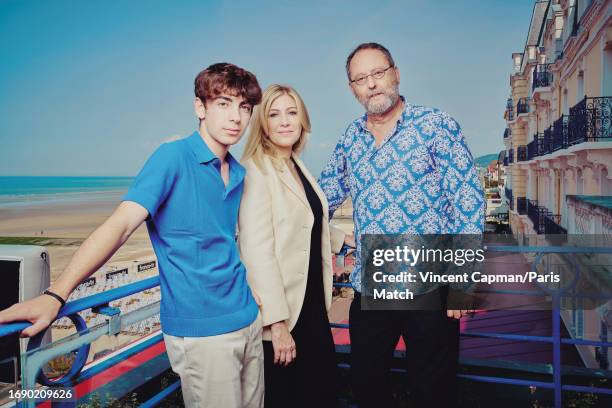 Filmmaker Amanda Sthers is photographed with Leon Hesby Bruel and actor Jean Reno for Paris Match at the 37th Cabourg Film Festival on June 17, 2023...