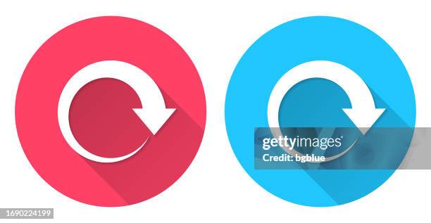 refresh. round icon with long shadow on red or blue background - two roads stock illustrations