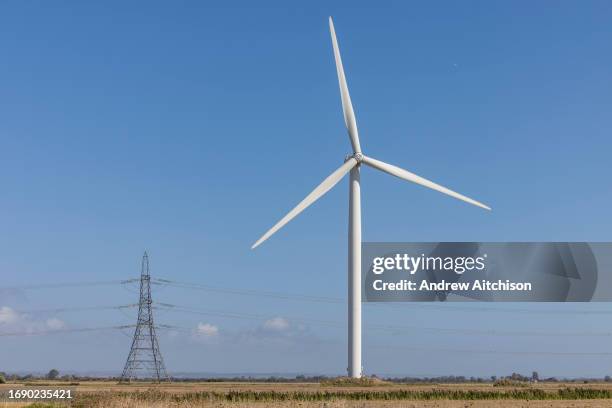 The onshore wind turbines of Little Cheyne Court Wind Farm owned by RWE on the 25th of September 2023 in Romney Marsh, United Kingdom. There are 26...