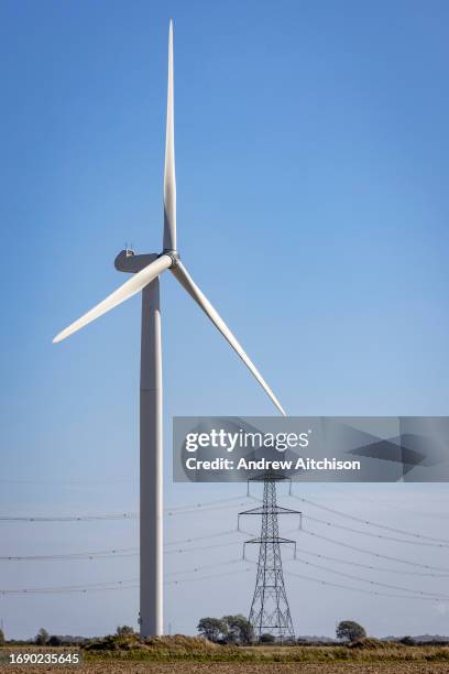 The onshore wind turbines of Little Cheyne Court Wind Farm owned by RWE on the 25th of September 2023 in Romney Marsh, United Kingdom. There are 26...