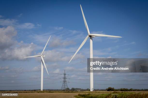 The onshore wind turbines of Little Cheyne Court Wind Farm owned by RWE on the 25th of September 2023 in Romney Marsh, United Kingdom. There are 26...