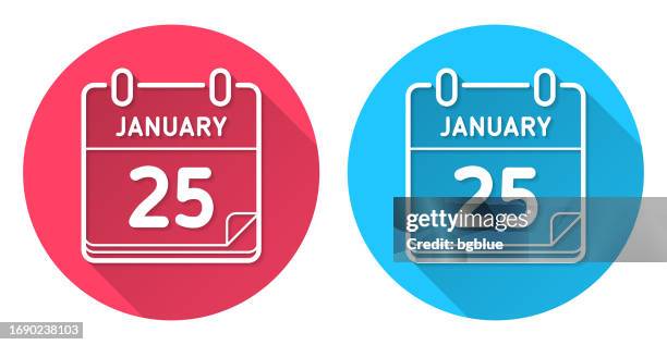 january 25. round icon with long shadow on red or blue background - 25 january stock illustrations