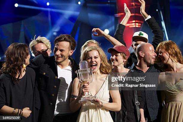 Emmelie de Forest of Denmark wins the Eurovision Song Contest 2013 at Malmo Arena on May 18, 2013 in Malmo, Sweden.