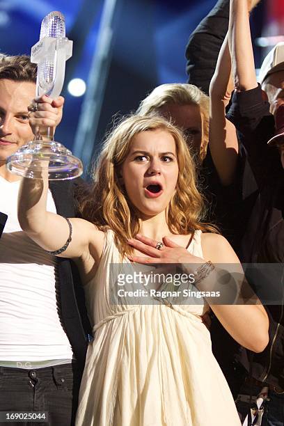 Emmelie de Forest of Denmark celebrates after winning the Eurovision Song Contest 2013 at Malmo Arena on May 18, 2013 in Malmo, Sweden.
