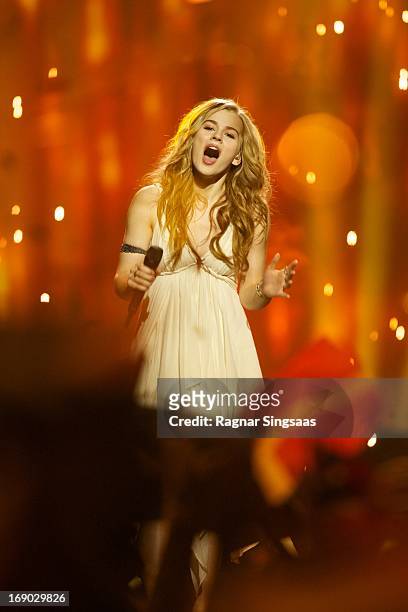 Emmelie de Forest of Denmark performs on stage during the grand final of the Eurovision Song Contest 2013 at Malmo Arena on May 18, 2013 in Malmo,...