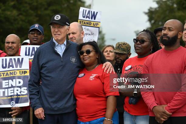 President Joe Biden joins a picket line with members of the United Auto Workers union at a General Motors Service Parts Operations plant in...