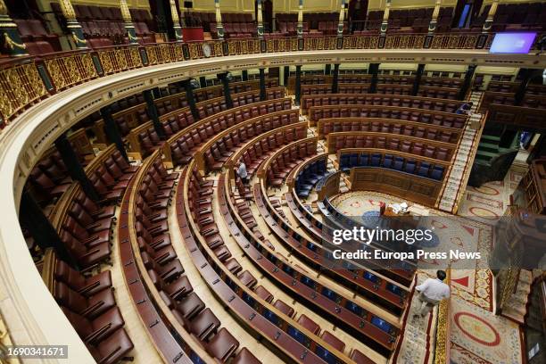 General view of the hemicycle before the start of a plenary session in which the use of the co-official languages in the Congress of Deputies is...