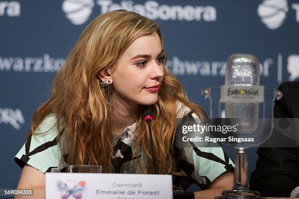 Emmelie de Forest of Denmark attends a photocall after winning the Eurovision Song Contest 2013 at Malmo Arena on May 18, 2013 in Malmo, Sweden.