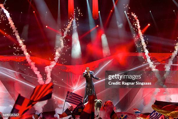 Cezar of Romania performs on stage during the grand final of the Eurovision Song Contest 2013 at Malmo Arena on May 18, 2013 in Malmo, Sweden.