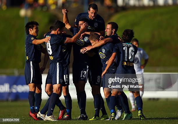 Alex Feneridis of Auckland City celebrates his goal during the OFC Champions League Final match between Auckland and Waitakere at Mt Smart Stadium on...