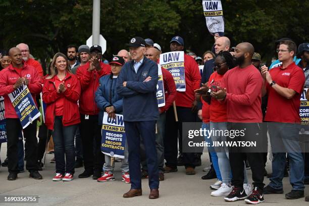 President Joe Biden joins striking members of the United Auto Workers union at a picket line outside a General Motors Service Parts Operations plant...